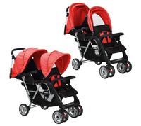 Gecheer Plegable Silla gemelar para Gemelos y Hermanos Carrito Gemelar Silla de Paseo Cochecito de Bebé Capacidad de Peso 15kg Cada Acero y Tela Oxford Rojo y Negro 118x41x108cm,Type 1