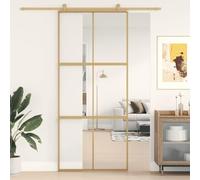 Gecheer Puerta, corredera, kit de montaje, de cristal ESG y aluminio, oro y transparente, 90 x 205 cm, rejillas 3 x 2, juego de puertas abatibles, puerta corredera de cristal y aluminio