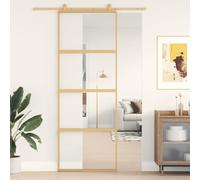 Gecheer Puerta, Corrediza, con Set de Riel, Kit de Montaje, en Vidrio ESG y Aluminio, Oro y Transparente, 76x205 cm, Set de Puertas Corredizas con Kit de Riel, Puerta Corrediza de Vidrio y Aluminio