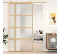 Gecheer Puerta Corrediza, para Interior, en Vidrio ESG y Aluminio, Oro y Vitrificado, de 4 Barras, 102,5x205 cm, Puerta Corrediza de Vidrio y Aluminio, Puerta para Interior