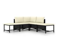 Gecheer Set de Sofás de Jardín 5 pzas y Cojines Sofá de Ratán con Taburete Conjunto de Muebles de Jardín Sofá Modular para Exterior Balcón Patio Terraza Ratán Sintético Negro