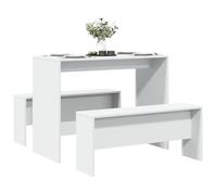 Gecheer Set Mesa y Banco de Comedor 3 pzas Madera de ingeniería Blanco,Muebles terraza y Jardin