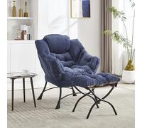 Gecheer Sillón Reclinable con Otomana Azul Marino - Cómodo y Ergonómico, Diseño Moderno, Respaldo Curvo, Almacenamiento Lateral