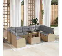 Gecheer Sofá de Jardín Modular 10 Piezas - Estilo Moderno, Rattan Beige, Cojines Grises, Resistente al Tiempo, Fácil Limpieza, Mesa de Vidrio Modelo YJXLYD-3348706ES