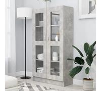 Gecheer Vitrina de Cocina Aparador Armario de Almacenaje Estantería Librería Alta con 2 Puertas de Vidrio Armario Multiuso para Cocina, Gris hormigón 82,5x30,5x150cm