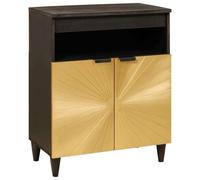 Gecheer Vitrina Negro y Dorado 60 x 33 x 75 cm Madera Maciza de Mango Modelo LYKLYD-4017853ES