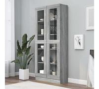 Gecheer Vitrina Salón Aparador de Cocina Armario de Almacenaje Estantería Librería Alta Con 2 Puertas de Vidrio Multiuso, Gris Sonoma 82,5x30,5x185,5 cm