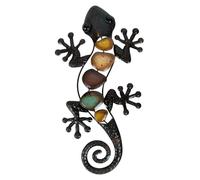 Gecko de metal sobre orugas de pared de 15 pulgadas, decoración de pared al aire libre, escultura de lagarto para dormitorio, sala de estar, cerca de jardín, arte de patio e inauguración de la c