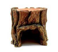 Gecko hide, reptile shelter, aquarium decoration, realistic tree trunk resin cave, interactive built-in feeding tray, pet habitat ornament for terrarium tank and underwater setup 5.5x5.5x5.1 inches