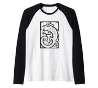 Gecko Linocut Style Minimalista Animal Art Camiseta Manga Raglan