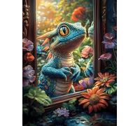 Geco en un jardín de Flores mágico Rompecabezas 500 Piezas Cartón para Principiantes Vida Silvestre y Mascotas Días Lluviosos Tiempo Libre En Casa para Reyes Magos Detalle De Cumpleaños 500 PCS