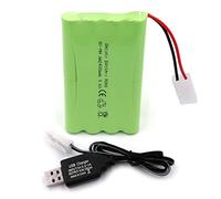Gecoty® Batería recargable de NiMH de 9,6 V, 2400 mAh, batería AA con conector KET 2P y cable de carga, para camiones, tanques y acorazados radiocontrolados