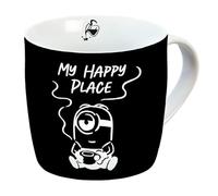 Gedalabels Taza de porcelana, diseño de Minions Bellocoffee Happy Place, 330 ml, color negro