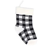 GEDMRT Mini Knitted Christmas Stocking | Acrylic Fiber Ornament for Tree/Fireplace/Bed | Hanging Pendant with Large Opening for Presents & Sweets | Home Party Decoration (Negro Blanco)