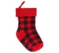 GEDMRT Mini Knitted Christmas Stocking | Acrylic Fiber Ornament for Tree/Fireplace/Bed | Hanging Pendant with Large Opening for Presents & Sweets | Home Party Decoration (Negro Rojo)