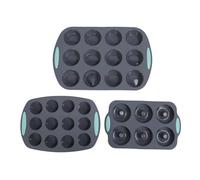 GEDMRT Silicone Muffin Pan 3 - Piece Set | Non - Stick Cupcake & Donut Baking Pan | Heat Tolerant & Dishwasher Safe | Even Baking for Muffins/Cupcakes/Desserts | Lightweight & Stable