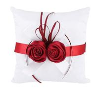 GEDMRT White Wedding Ring Pillow | Elegant Artificial Floral & Ribbon Decor | Stylish Ring Holder for Ceremony/Photo Props/Bridal Accessory