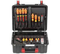 GEDORE Red R21652089 - Maletín de herramientas para electricista (89 piezas, en maletín de plástico muy resistente, incluye resortes de gas)