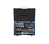 GEDORE Juego de vasos, Llave de vaso, 50 piezas, 1/4 + 1/2 pulgadas, Herramienta, Vasos Carraca Puntas, Para automóviles, 19 V20 U10, Azul