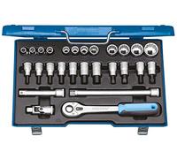 GEDORE Juego de vasos, Llave de vaso, 27 piezas, Hexagonal/De doce cantos, 1/2 pulgada, 10-30 mm, Herramienta, Carraca con palanca de cambio, Para automóviles, D19 IMU 10