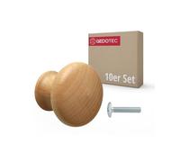 Gedotec 10 unidades Pomo para muebles URSULA Madera de haya sin tratar Ø 31 mm con inserto roscado de latón Tornillo M4×25 mm | Pomo de madera maciza Tirador para muebles Pomo de madera Tirador de
