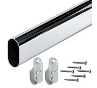 Gedotec Barra de armario OVAL tubo de armario 1000 mm - 30 x 15 mm acero cromado - 1 set con 2 soportes laterales montaje en pared - sistema de barra para ropa que ahorra espacio