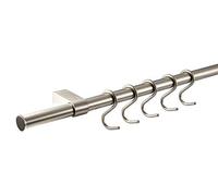 Gedotec Barra de cocina diseño sistema de riel de pared | Aspecto acero inoxidable | juego longitud: 900 mm | sistema con 5 ganchos en S y material de fijación | 1 set completo - barra de metal