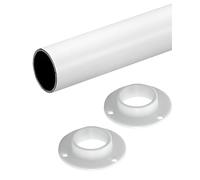 Gedotec Barra para colgar ropa de pared redonda | 1 juego de barra para armario con 2 tubos de armario blanco mate | Pole | Tubo para muebles de acero 1200 mm de longitud Ø 25 mm - 60 kg de capacidad