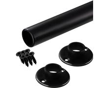 Gedotec Barra para colgar ropa de pared redonda | 1 juego de barra para armario con 2 tubos de armario negro mate | Pole | Tubo para muebles de acero 1500 mm de longitud Ø 25 mm - 60 kg de capacidad