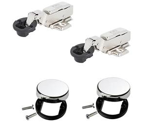 Gedotec Bisagra para puerta de cristal Softstar | 1 juego de 2 bisagras de puerta con cierre suave integrado y tapa protectora | Bisagra para muebles con placa de montaje cromada