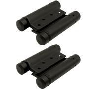 Gedotec Bisagra para puerta de péndulo de acero con cierre automático, color negro mate, 75 mm, capacidad de carga de 15 kg, tira de puerta basculante que se abre por ambos lados con muelle, para
