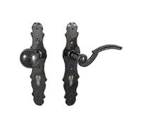 GedoTec Cortina de intercambio BOTÓN PULSADOR Herraje puerta Manijas de puerta en Placa larga Modelo BERN Antiguo Hierro forjado PZ 72 mm Izquierda Pomo puerta pintado de negro/plata patinado - rechts