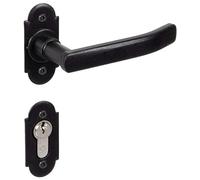 GedoTec Herraje puerta Juego de manillas Pomo puerta Tirador de puerta a Rosetón Modelo DORELLA 303 Antiguo Hierro forjado sin Resorte de retorno PZ Cilindro perfil negro antiguo galvanizado -Helsinki