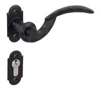 GedoTec Herraje puerta Juego de manillas Pomo Tirador en rosa Modelo DORELLA 303 Antiguo Hierro forjado sin Resorte retorno PZ Cilindro perfil negro galvanizado Calidad marca para su Salón & Exterior