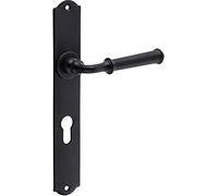gedotec Hierro herraje puerta pomo sobre placa larga modelo ROMANA Antiguo Forjado para de interior BB 88mm - CILINDRO PERFIL Conjunto la manija Negro Galvanizado durchgerieben con resorte RETORNO