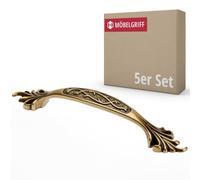 Gedotec Josef - Tiradores de metal para muebles (5 unidades, latón envejecido, incluye material de fijación, 96 mm, para armarios de cocina, muebles y cocina)
