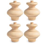 Gedotec Juego de 4 patas de muebles de madera con tacos de madera, 118 mm de diámetro en forma barroca, base de madera sin tratar, con tacos de madera de 20 mm para pegar, para muebles