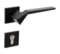 Gedotec Juego de manijas de palanca, interior negro, adornos puertas de acero inoxidable - PALADIN | antigua | Roseta PZ - cilindro de perfil | asas negras mate | - sala de tornillos - 1 juego