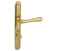 Gedotec Juego de manillas de latón antiguo, herrajes de puerta vintage, manilla de puerta de habitación - elegante | latón pulido | WC - baño | 1 juego - placa larga de diseño incluye tornillos