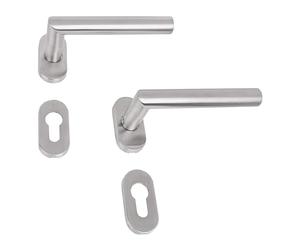 Gedotec Juego de Manillas Forma L Herraje Acero Inoxidable - Oval-Rosetten | Manija Puerta Cepillado Mate |Pz-Profilzylinder| 1 Conjunto Roseta con Zylinder-Türrosetten y Material