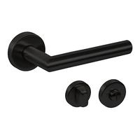Gedotec Juego de manillas para baño de inodoro, color negro mate, 1 herrajes de puerta, tiradores de puerta interiores en forma de L, pomo de puerta para grosor de puerta de 35 - 47 mm