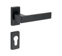 Gedotec Juego manillería marco estrecho aluminio | 1 juego herraje puerta Manilla para puerta de habitación en roseta estrecha | PZ - cylinder | Par manillería negro | PUSH 1317