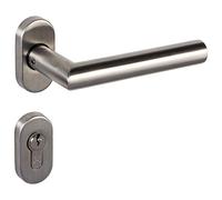 Gedotec Manilla para puerta de habitación Manilla de acero inoxidable herraje de puerta en forma de L - Munich | par de manillas en roseta oval | juego de manillas oval PZ - cylinder