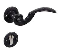 GedoTec Herraje puerta Juego de manillas Pomo puerta Tirador de puerta a Rosetón Modelo DORELLA 303 Antiguo Hierro forjado sin Resorte de retorno PZ Cilindro perfil negro antiguo galvanizado - Livigno