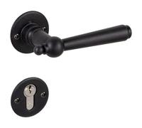 Gedotec Herraje puerta Juego de manillas Pomo puerta Tirador de puerta a Rosetón Modelo DORELLA 303 Antiguo Hierro forjado sin Resorte de retorno PZ Cilindro perfil negro antiguo galvanizado - Munich