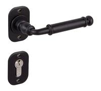 Gedotec Manilla para puerta de hierro forjado herraje negro antiguo manilla para puerta de habitación en roseta - Lisabon | PZ - cylinder | hierro fundido negro rústico