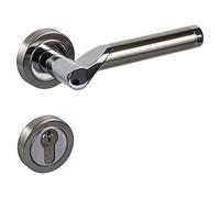 Gedotec Manilla Puerta Cerradura Cilindro | MIRAGE Juego de Tiradores y Pomos para Puertas Interiores y Exteriores con Placa Metálica de Llave - Puerta de 35 a 47 mm de Espesor - Cromado Plateado