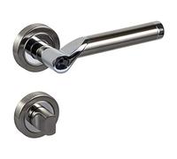 Gedotec Manilla Puerta Cerrojo Seguridad | MIRAGE Juego de Tiradores y Pomos para Puertas Interiores y Exteriores con Cerrojo de Baño, Ducha, WC - Puerta de 35 a 47 mm de Espesor - Cromado Plateado