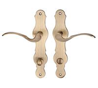 Gedotec Manilla Puerta Interior Placa - LÖFFEL Tirador de Cerrojo con Placa de Latón para Puerta de Entrada, Baño, WC, Cocina, Hogar - Juego de Manillas y Pomos de Puerta de Madera de 35 a 47 mm