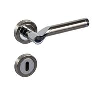 Gedotec Manilla Puerta Placa Cerradura | MIRAGE Juego de Tiradores y Pomos para Puertas Interiores y Exteriores con Roseta Metálica para Llave - Puerta de 35 a 47 mm de Espesor - Cromado Plateado